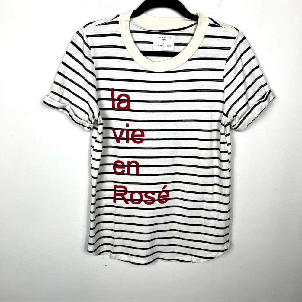 Anthropologie Sol Angeles Sz Small Striped La Vie en Rose T-Shirt Nautical - Picture 1 of 5